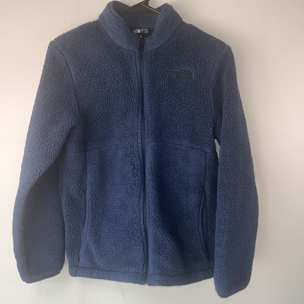 The North Face Boys Size XL 14/16 Full Front Zip Navy Blue Fleece/Teddy Jacket